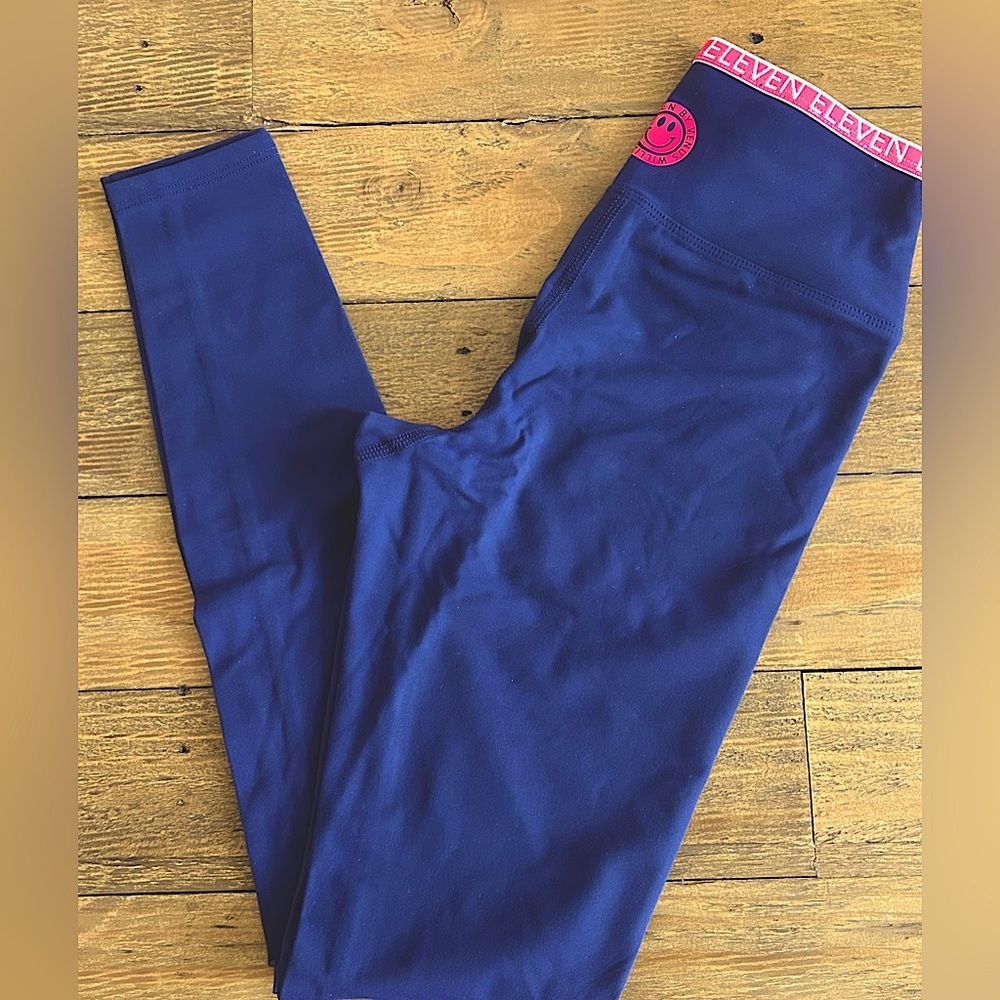 ELEVEN By Venus Williams Blue Leggings with pink elastic logo trim NWT Sz XS - Picture 7 of 11